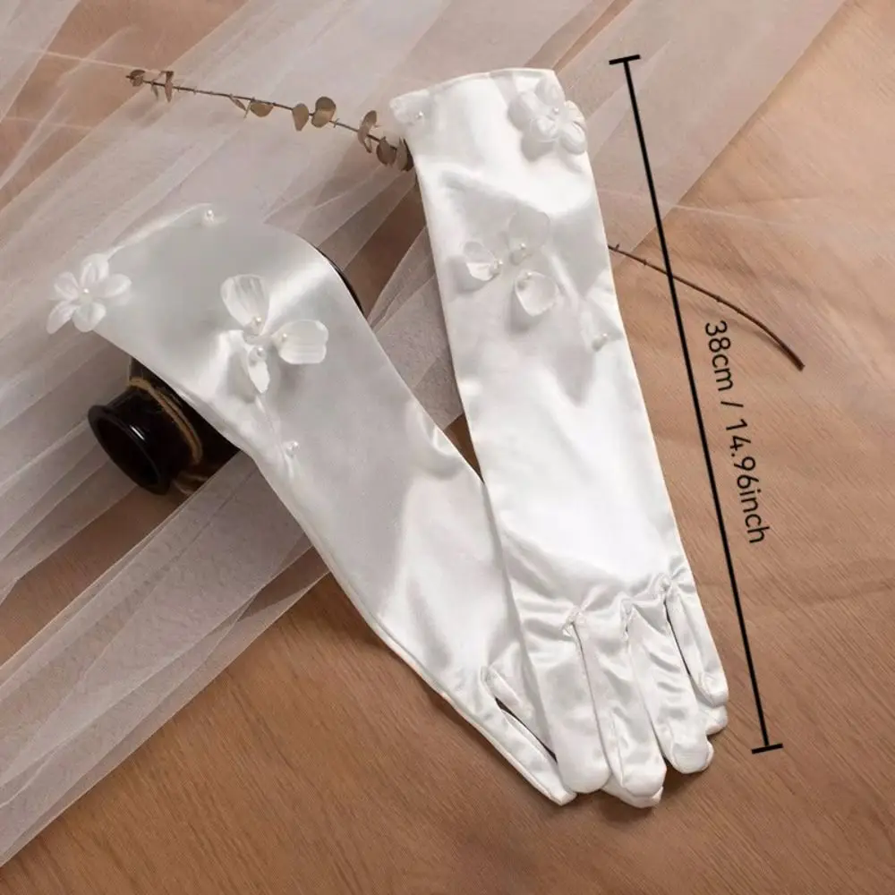 Свадебный аксессуар кружевные атласные перчатки для невесты белые свадебные