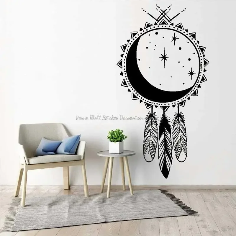 Виниловая наклейка Луна Звезды Логотип Птичье перо Племенный тотем Амулет Ловец