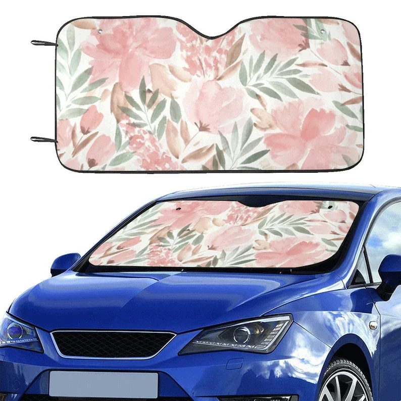 

Watercolor Floral Sun Windshield Pastel Pink Suv Car Accessories Car Front Window Sunscreen Visor Screen Cover Trim