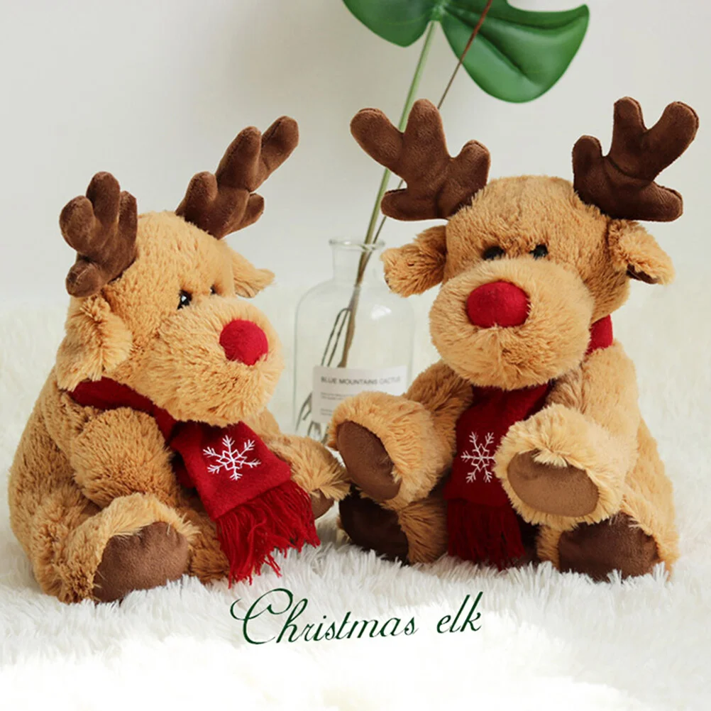 

29cm Christmas Plush Reindeer Figurine Christmas Tabletop Holiday Gifts for Kids Children ( Light Brown )