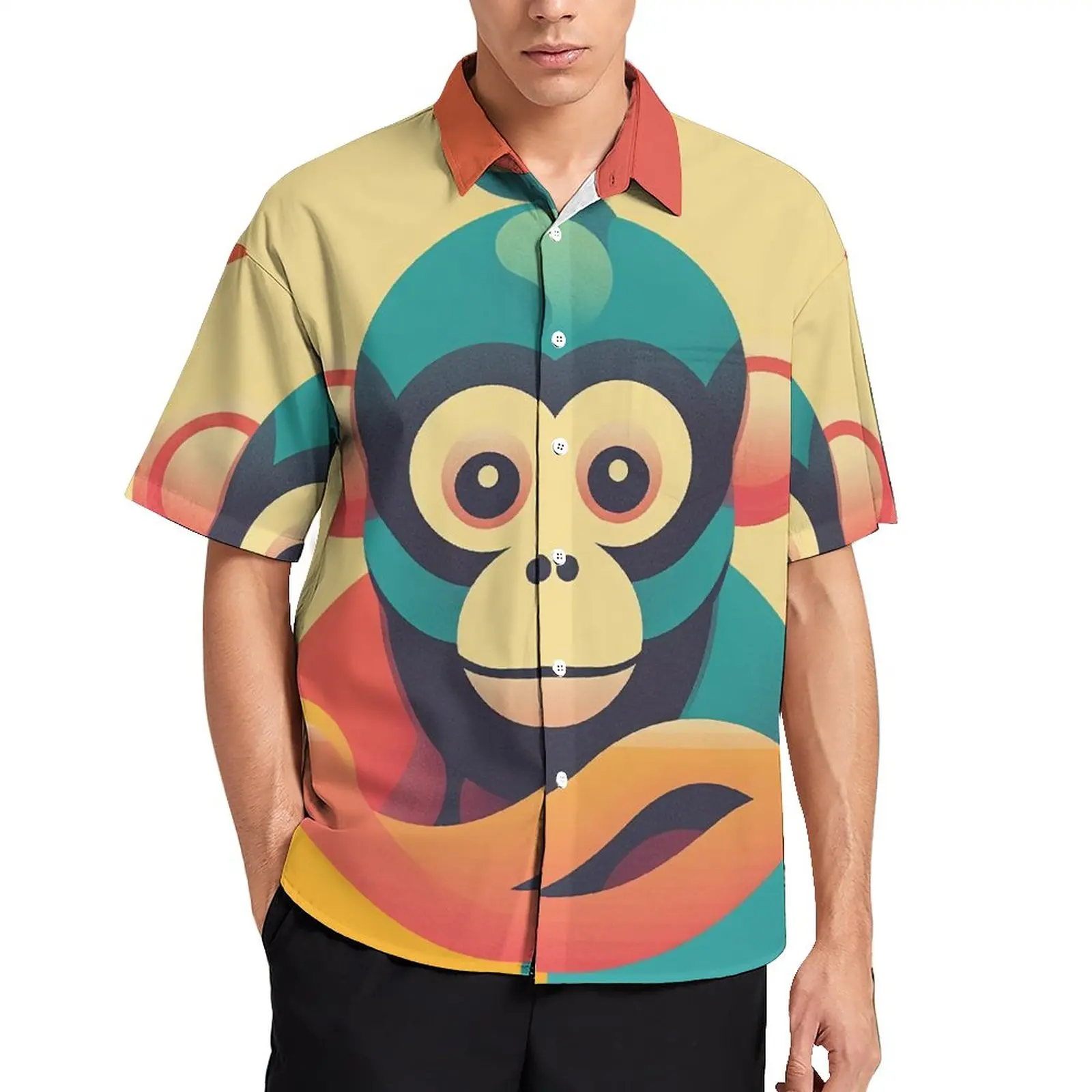

Monkey Casual Shirt Simple Circle Minimalistic Beach Loose Shirt Hawaii Trending Blouses Short-Sleeve Pattern Oversized Top