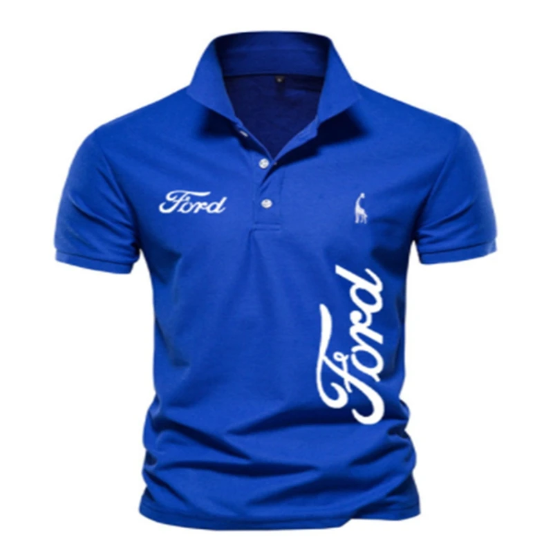 

Мужская рубашка-поло нового бренда, мужская хлопковая рубашка с коротким рукавом и логотипом FORD, брендовая одежда, летняя повседневная модн...