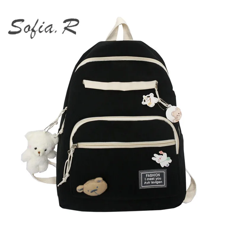 

Студенческий холщовый рюкзак на молнии для кампуса, большой школьный ранец в Корейском стиле Харадзюку, японские милые школьные сумки