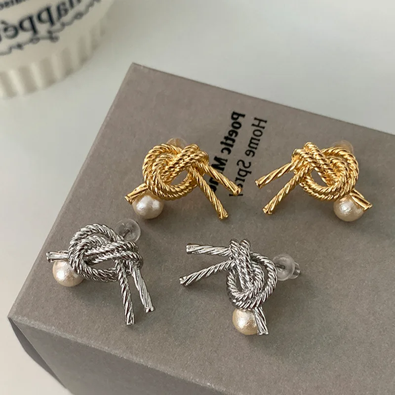 

Minar Unusual Simulated Pearl Knotted Drop Earrings for Women Gold Silver Color Plated Statement Earring Party Casual Jewelry