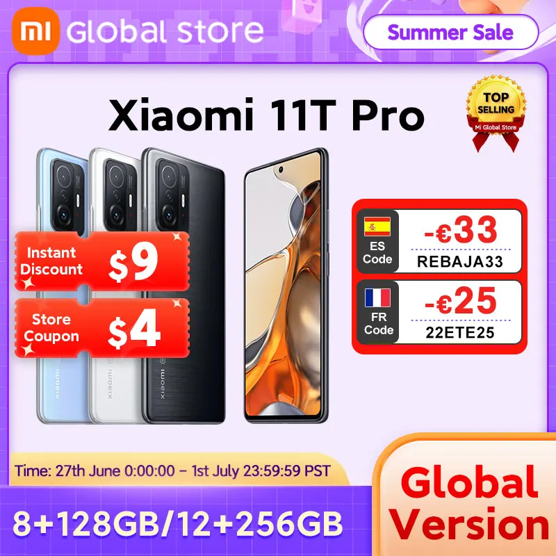  Глобальная версия смартфона Xiaomi 11T Pro 128G/256G флагманский Восьмиядерный Snapdragon 888 камера 108MP 120Hz AMOLED 120W HyperCharge 