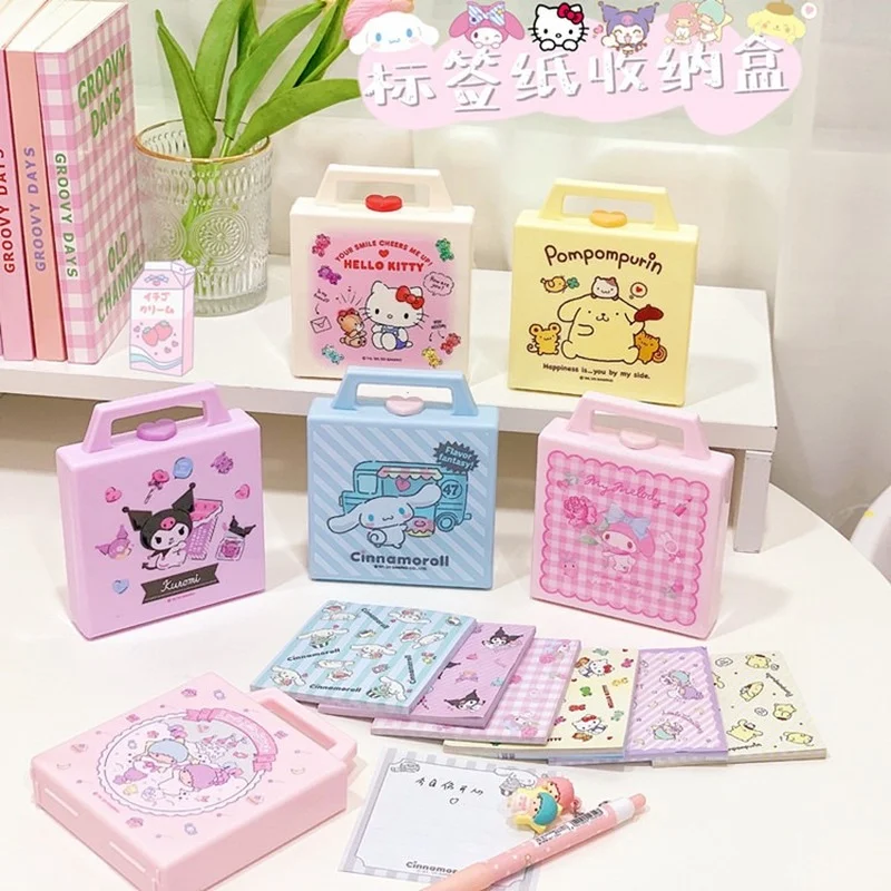

Новинка Sanrioed аниме мультфильм серии HelloKitty Cinnamoroll Kuromi Kawaii Post-it Notes симпатичная коробка для хранения ювелирных изделий подарок на день рождени...