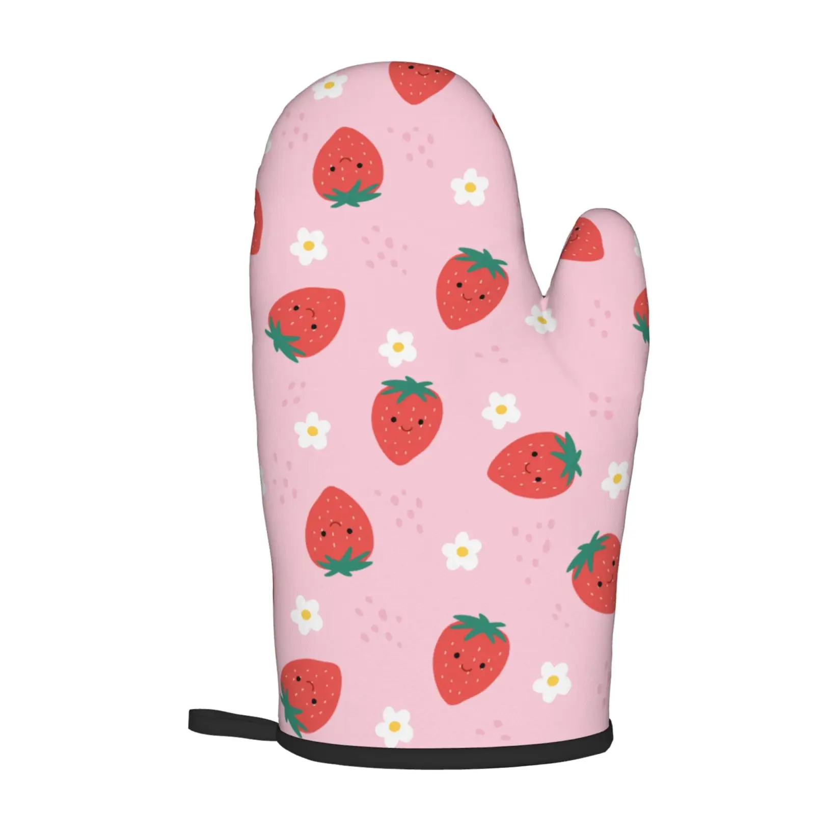 Рукавицы и варежки для духовки с клубничкой 2 шт. термостойкие Нескользящие