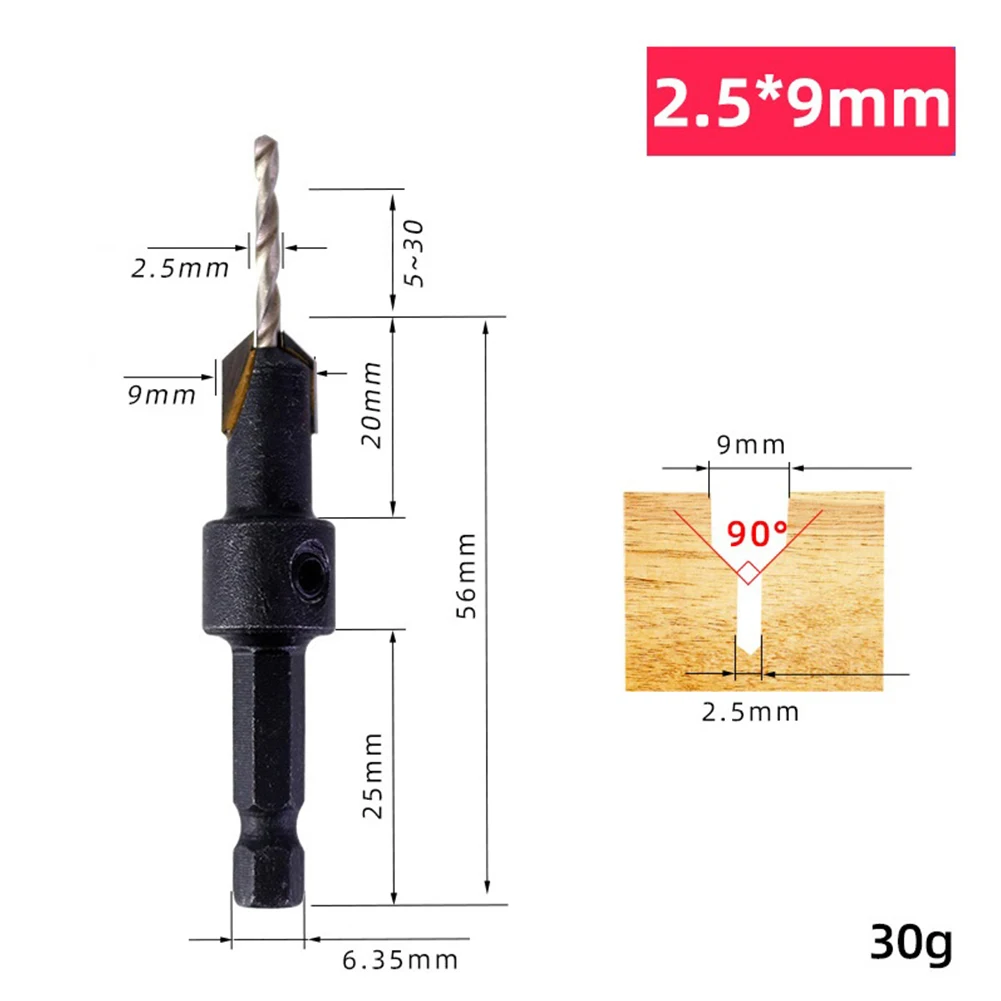 

5Pcs Countersink Drill Bit Salad Step 6.35mm Hex Shank 2/2.5/2.8/3.25/3.5mm Head For Woodworking Construction Hole Drilling Tool