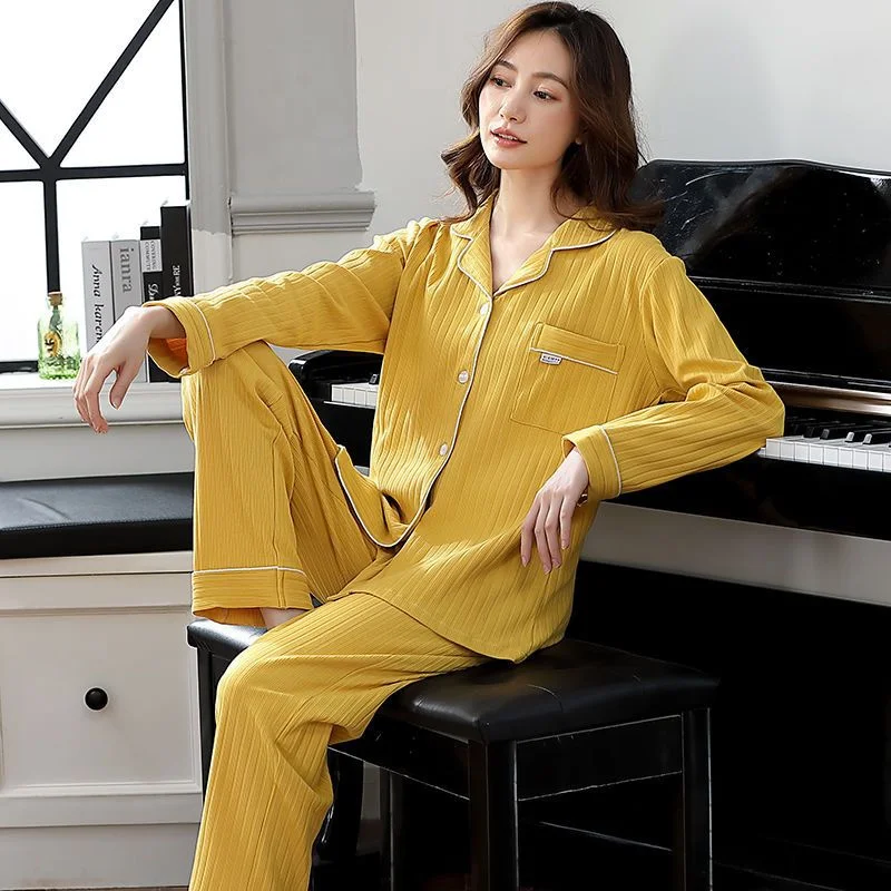 Autumn Pajamas Set Casual Sleepwear For Women Full Sleeve Shirt Solid Color Pyjama Women's  Fashion Soft Homewear Plus Size