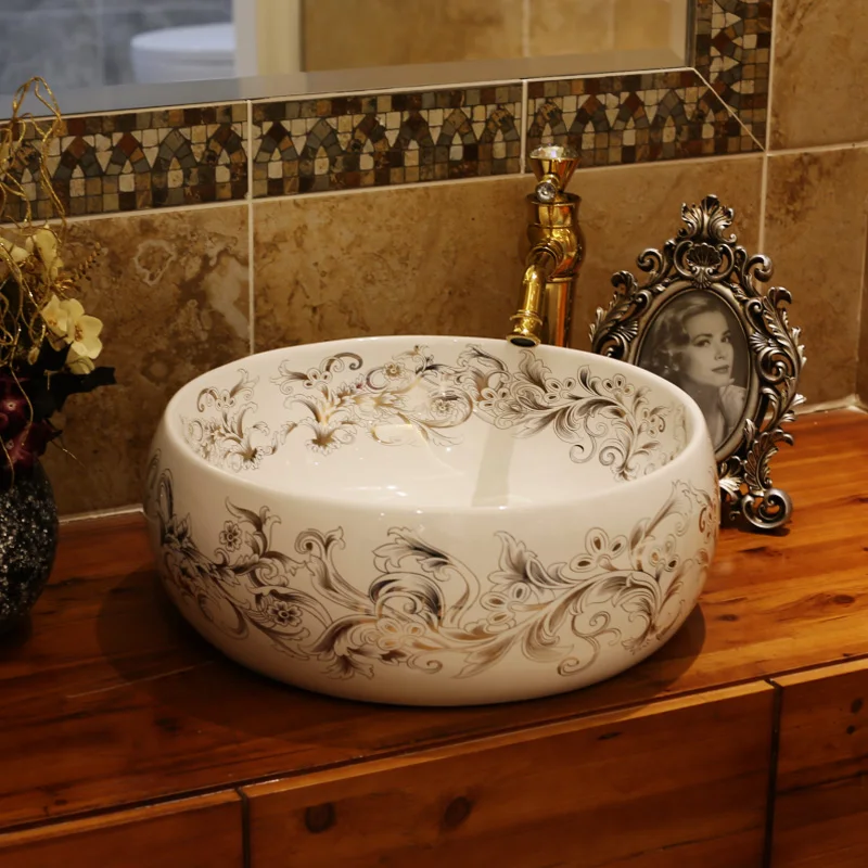 

Artistic Handmade Counter top Basin Sink Handmade Ceramic Bathroom Vessel Sink Vanities european bathroom sinks