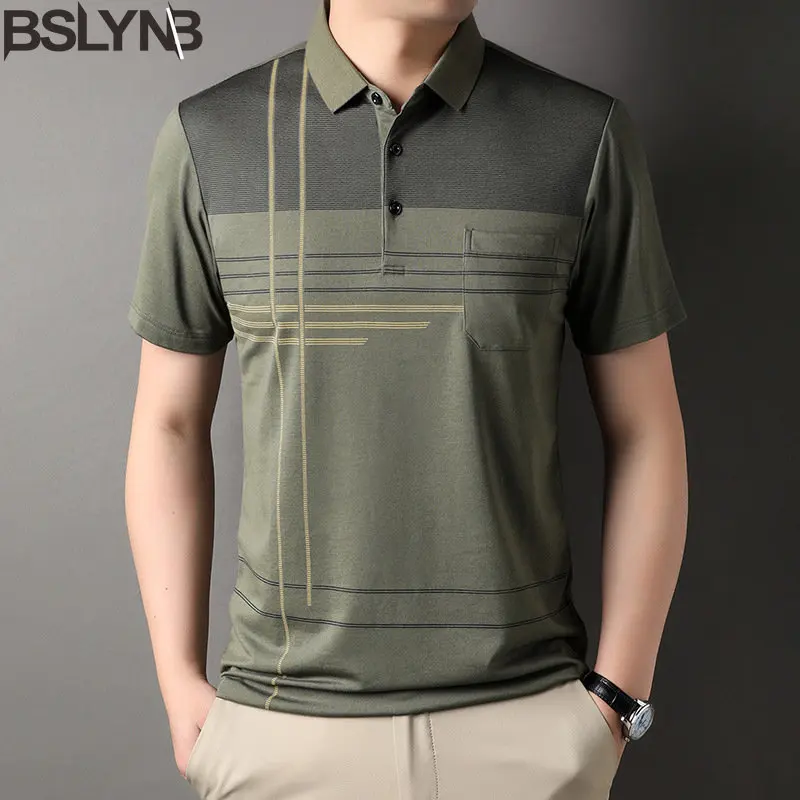 

Summer Polo Shirt Men's Striped Short Sleeve Polo T Shirt Male Slim Fit Collar Tshirt