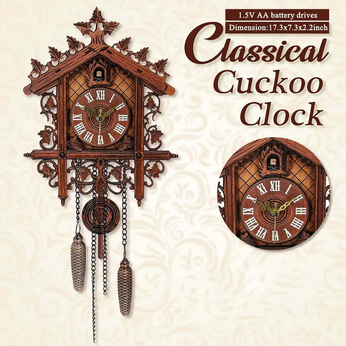 

Wooden Hanging Wall Clock Cuckoo Clock Living Room Wall Clock Vintage Handcraft Tree House Home Decoration