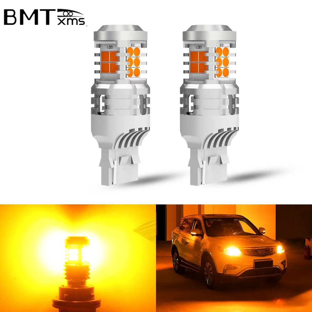 

BMTxms 2pcs 7440 7443 T20 W21W LED Turn Signal Lamp Canbus Daytime Running Light Amber Yellow Bulbs No Hyper Flash 12V For Audi