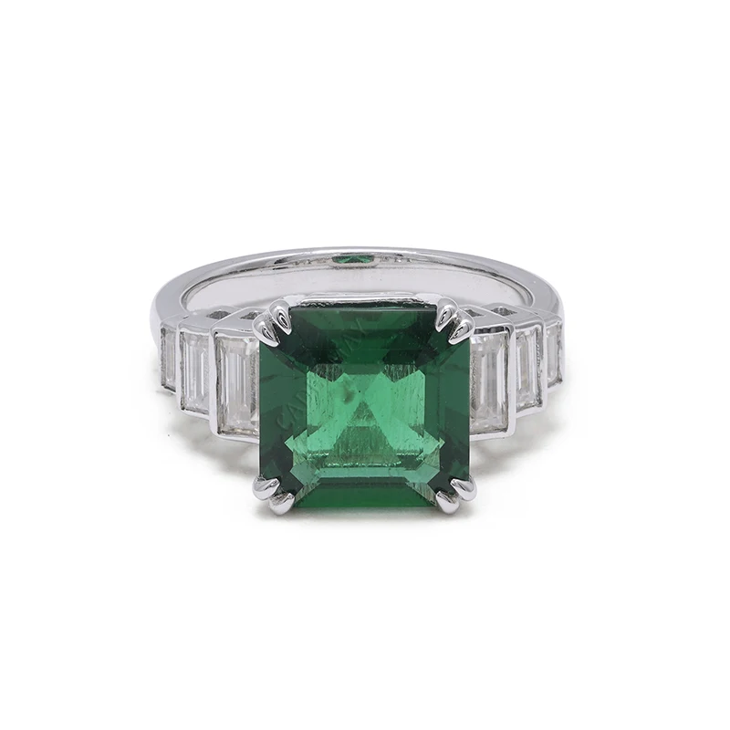 

CADERMAY Fine Jewelry Custom S925 Sterling Silver Rectangle Shape 10x10MM Lab Grown Emerald Rings For Women Christmas Gifts
