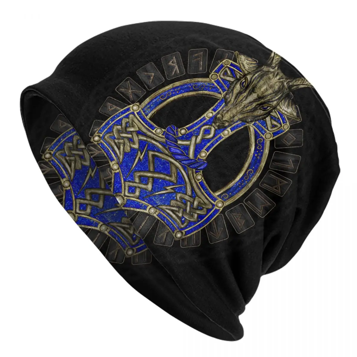 The Hammer Of Thor - Gold And Lapis Lazuli Adult Men's Women's Knit Hat Keep warm winter knitted hat