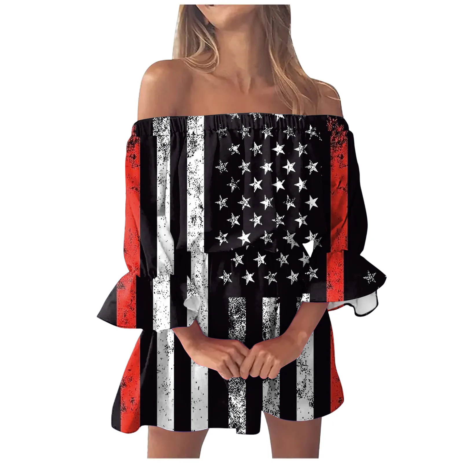 

Женское летнее платье-трапеция на одно плечо, с 3D принтом