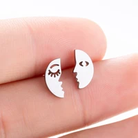 tulx asymmetric face moon stud earrings simple fashion crescent half moon stainless steel earring for women girls ear jewelry