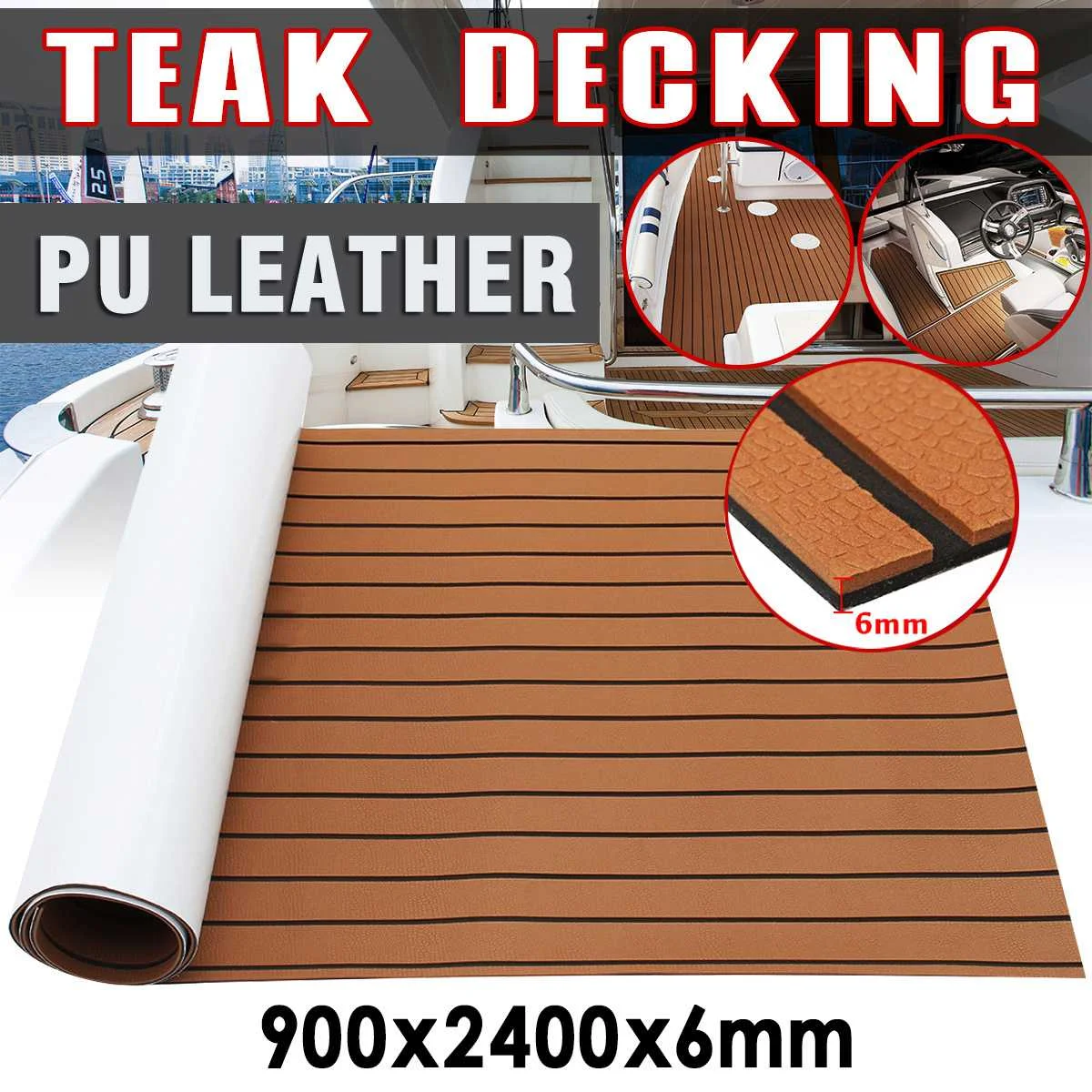 2400x900x6mm EVA Foam Teak Deck Sheet Self Adhesive Marine Boat Flooring Faux Teak Decking Sheet Car Carpet Floor Mat Dark Gray