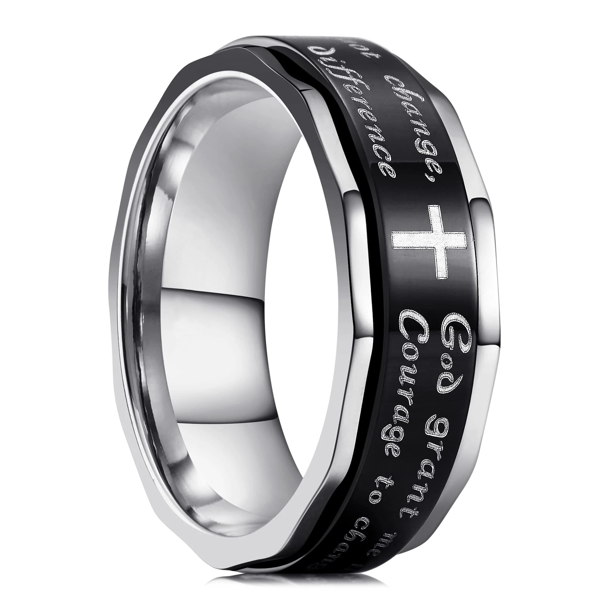 

Fashion 8mm Stainless Steel Anxiety Ring For Men Women Christian Lord's Prayer Jesus Cross Rings Anti Stress Retro Amult Jewelry