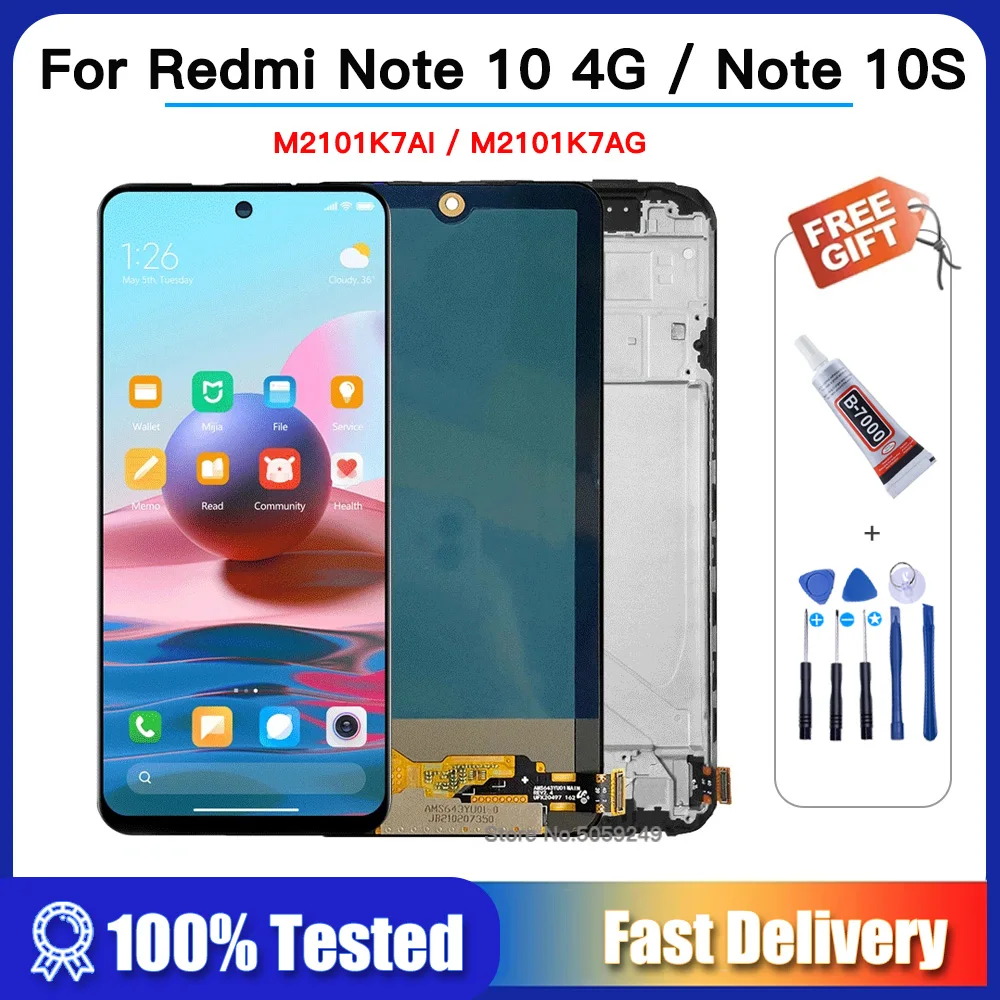 

Tested AMOLED Screen For Xiaomi Redmi Note 10 M2101K7AI M2101K7BL LCD Display Touch Digitizer Panel For Redmi Note 10S Note10S