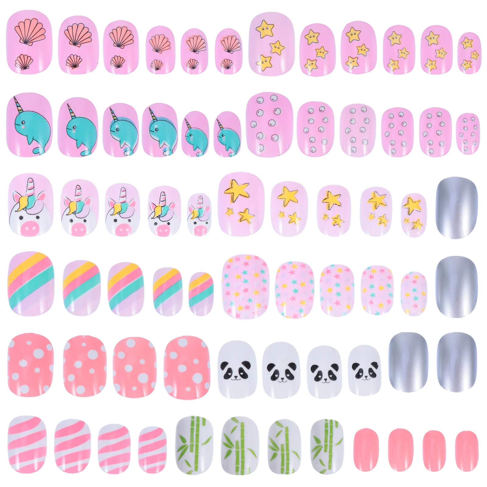 

72 Pcs Children's Nail Stickers False Nails Glue Kids Kids Press Nails Gift Short False Nails Abs Kids Nail Coffin Girl