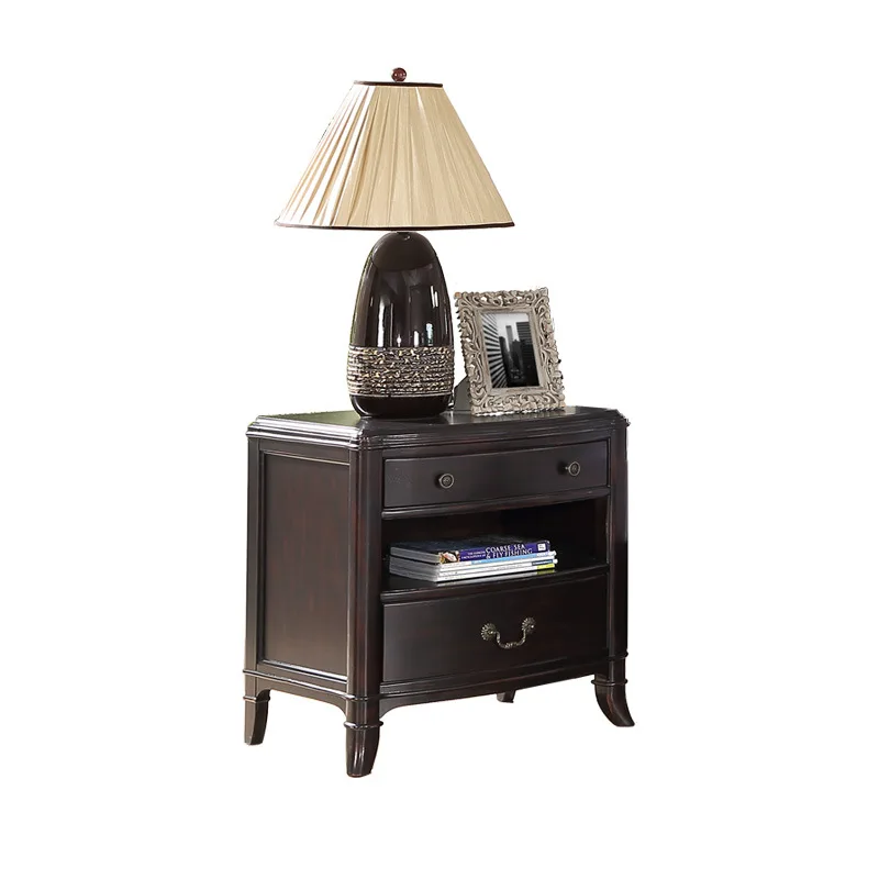 

American Solid Wood Bedside Cabinet Fully Installed Bedroom Bed Side Storage Cabinet Retro Bedroom Nightstand Corner Table