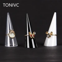 fashion mini plastic ring display triangle conical storage for ring organizer case rack acrylic jewelry display free shipping