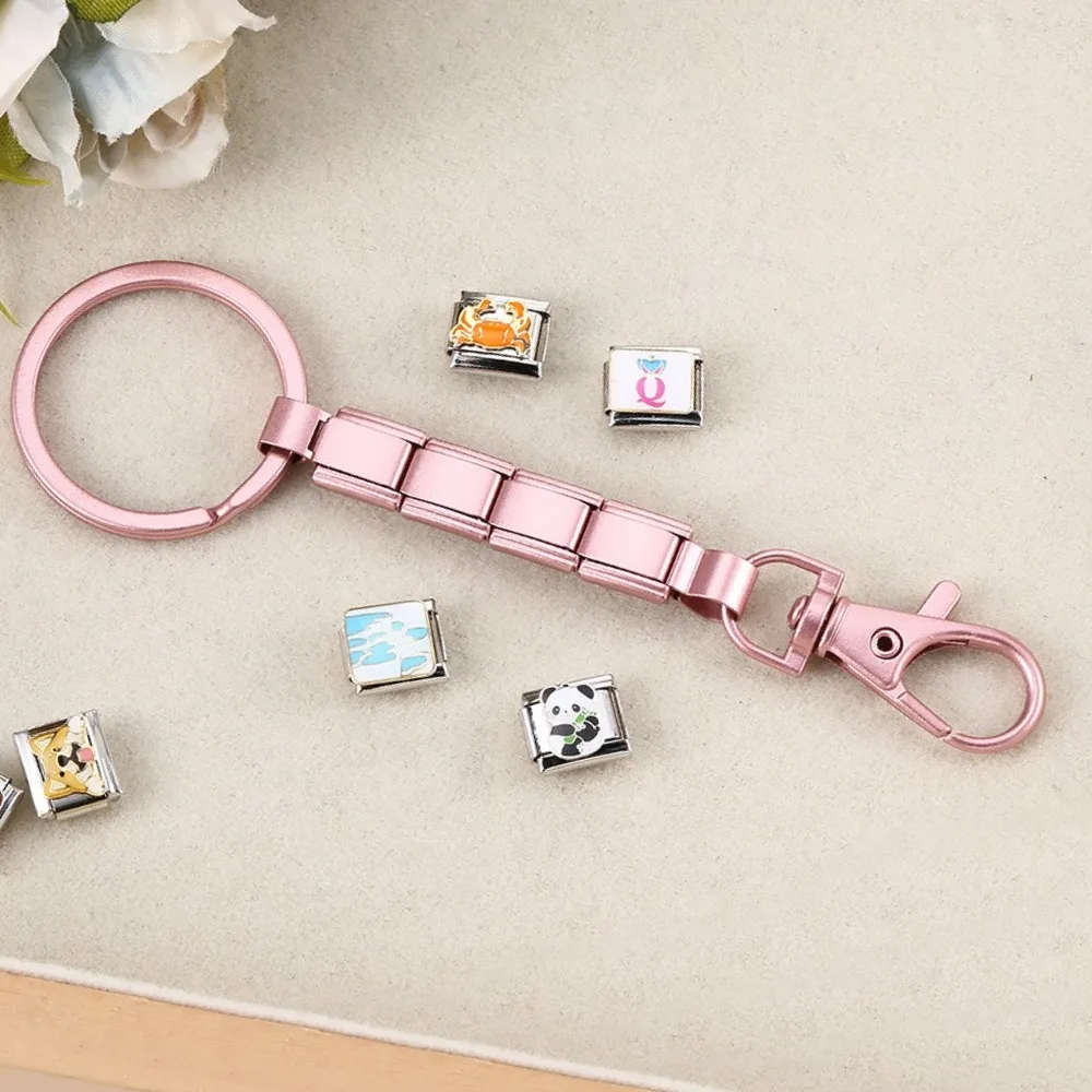 Фото Модный разноцветный брелок (розовый, фиолетовый, золотой) с съемными итальянскими шармами для самостоятельного изготовления, украшение для телефона и сумки, подарок для женщин и мужчин №2