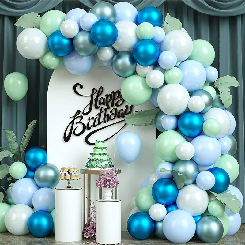 

Macaron Green Blue White Balloon Arch Garland Kit With Metallic Ballon Set For Kids Baby Shower Birthday Wedding Party Supplies