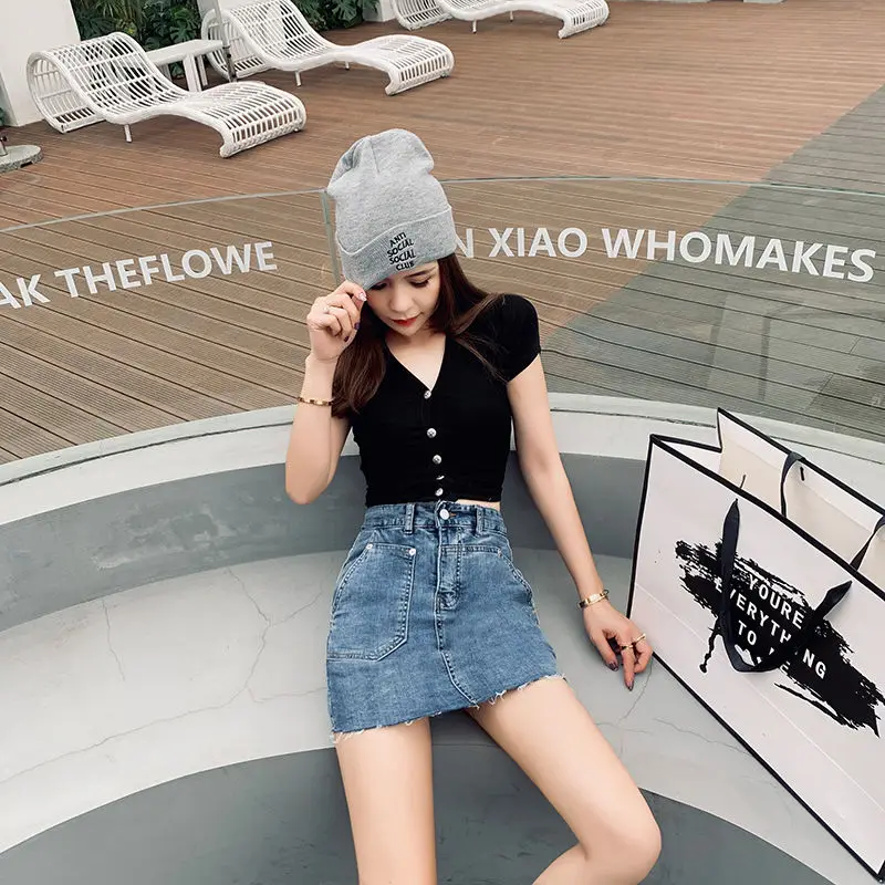 Женская джинсовая юбка с завышенной талией красная сетчатая трапециевидная