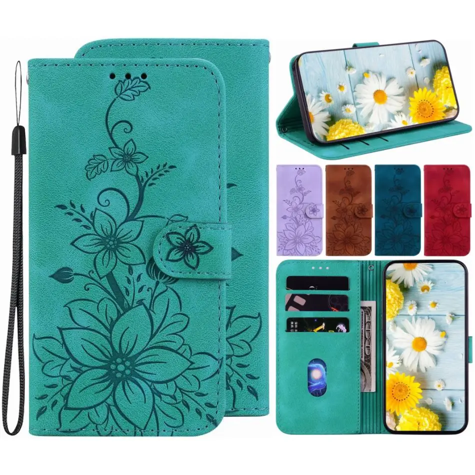 Чехол для телефона Cute Lily Samsung Galaxy J3 J5 J7 A3 A5 2017 A6 A7 A8 A9 J6 J4 Plus 2018 Flower Card Wallet Protect Coque D26F