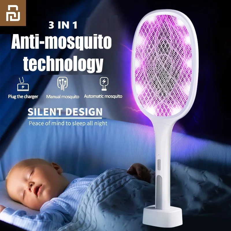 

New Youpin Mosquito Swatter Lamp 10/6 LED Trap 3000V Electric Bug Zapper USB Rechargeable 3 IN 1 Double Effect Mosquito Control