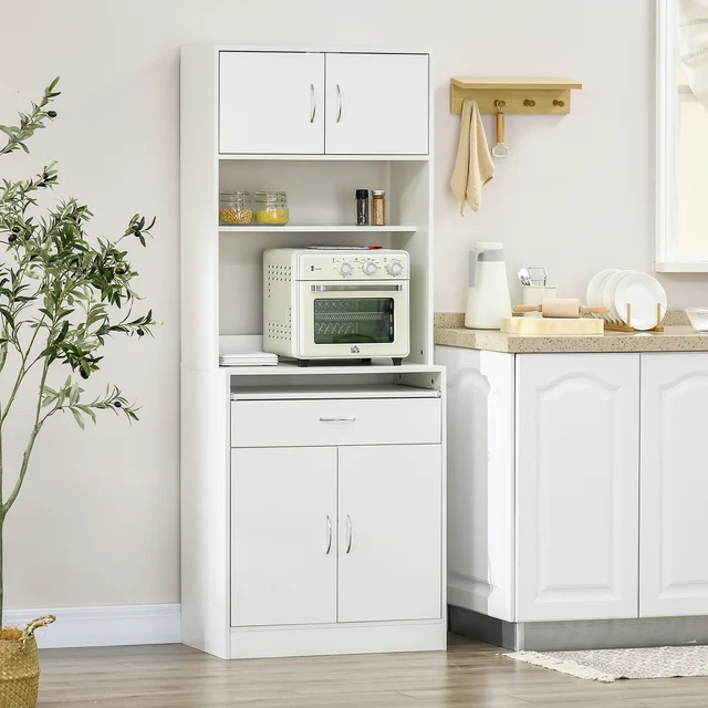 Caja Madera Blanca WILMA Caja De Madera Blanca WILMA Con 2 Compartimentos Y Estante Central - Ideal Para Cocina, Especias O Frutas Estanteria Madera Cocina 2 Cajones