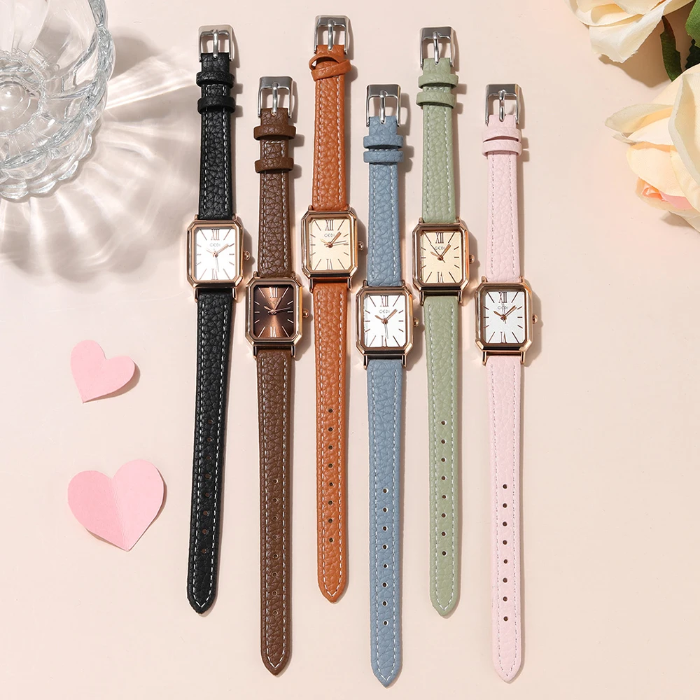 GEDI Retro Rectangle Women Watches Leather Strap Ultra-thin Waterproof Ladies Quartz Wrist Watch Casual Vintage Female Clock New