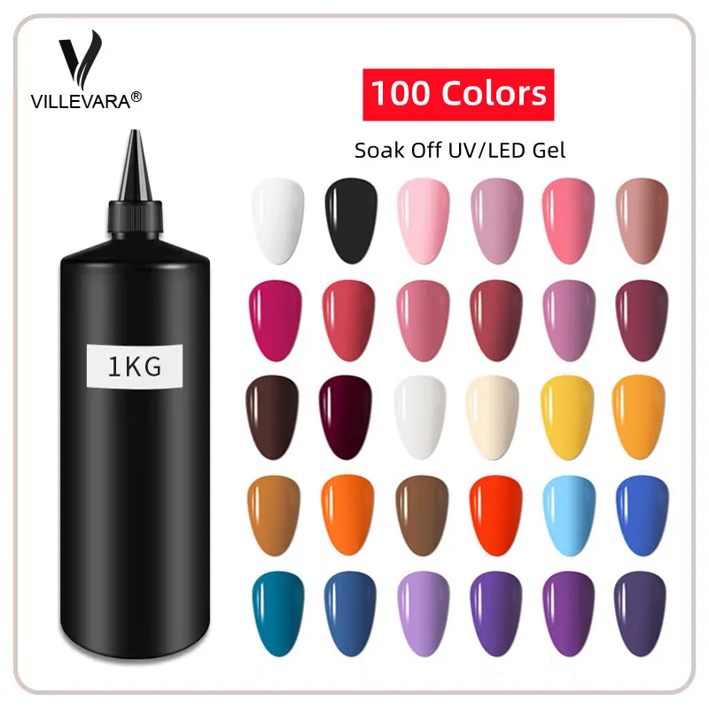 VILLEVARA Nail Gel Polish 1KG Varnish Raw Materials need Soak Off UV/LED Lamp Semi-permanent Varnish 100 Colors Gel Nail Polish