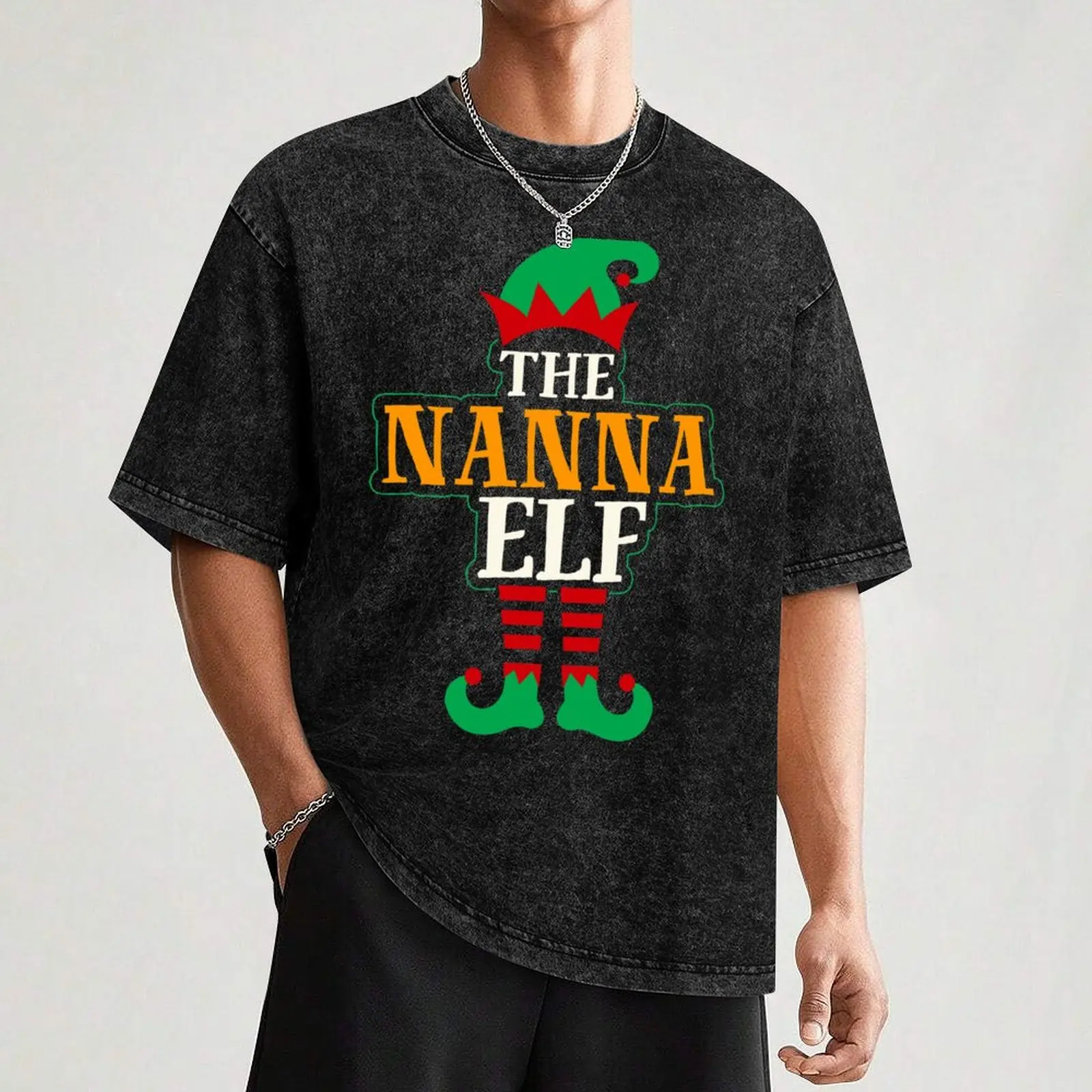 Фото Забавный рождественский персонаж Nanna Elf - футболка с итальянской семейной символикой на Рождество, из прочной ткани, для работы. №3