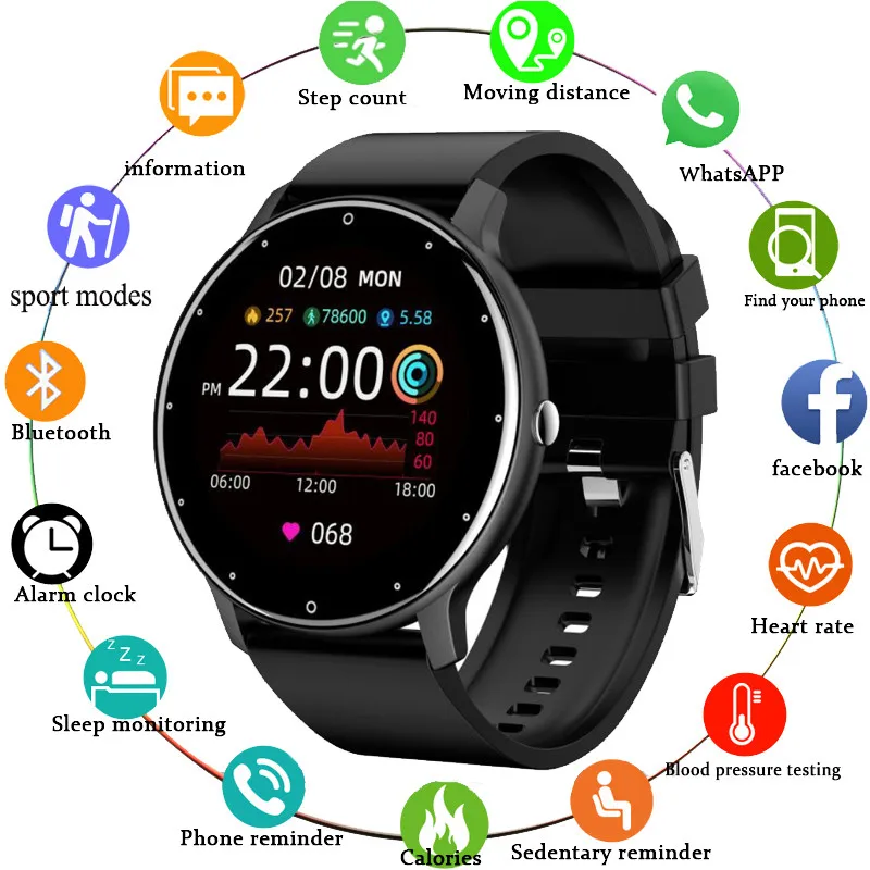 

Men Women Smart Watch Full Touch Screen Watches Sport Fitness Tracker IP67 Waterproof Bluetooth Weather Forecast Smartwatch 2022