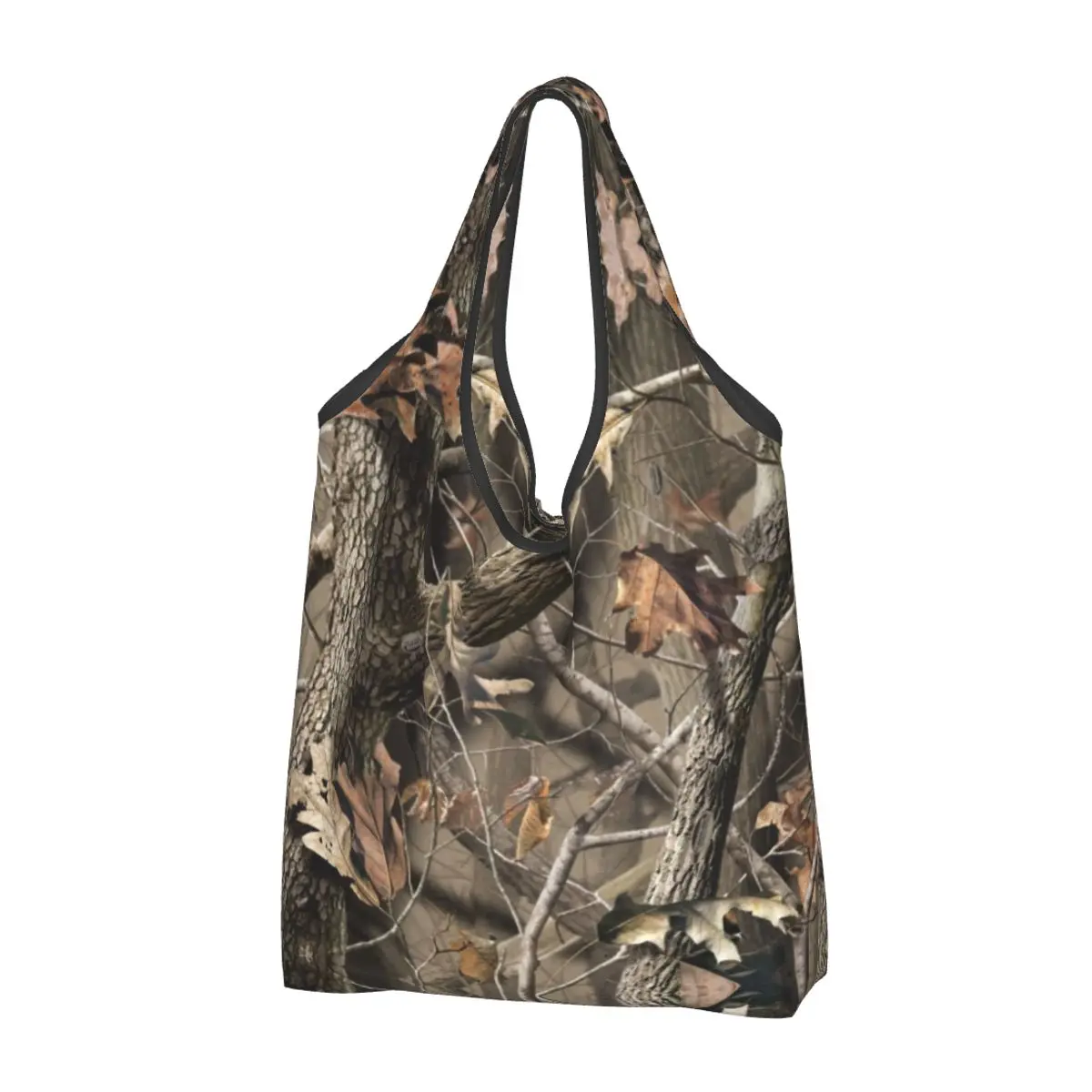 

Kawaii Real Tree Camouflage Shopping Tote Bags Portable Camo Grocery Shoulder Shopper Bag