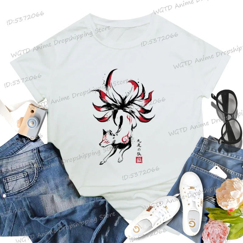 Nine-tailed Fox Classic Tops Harajuku Fashion T-shirt Women Kyubi No Kitsune Sumi Casual Top Womens Crew Neck T-shirts
