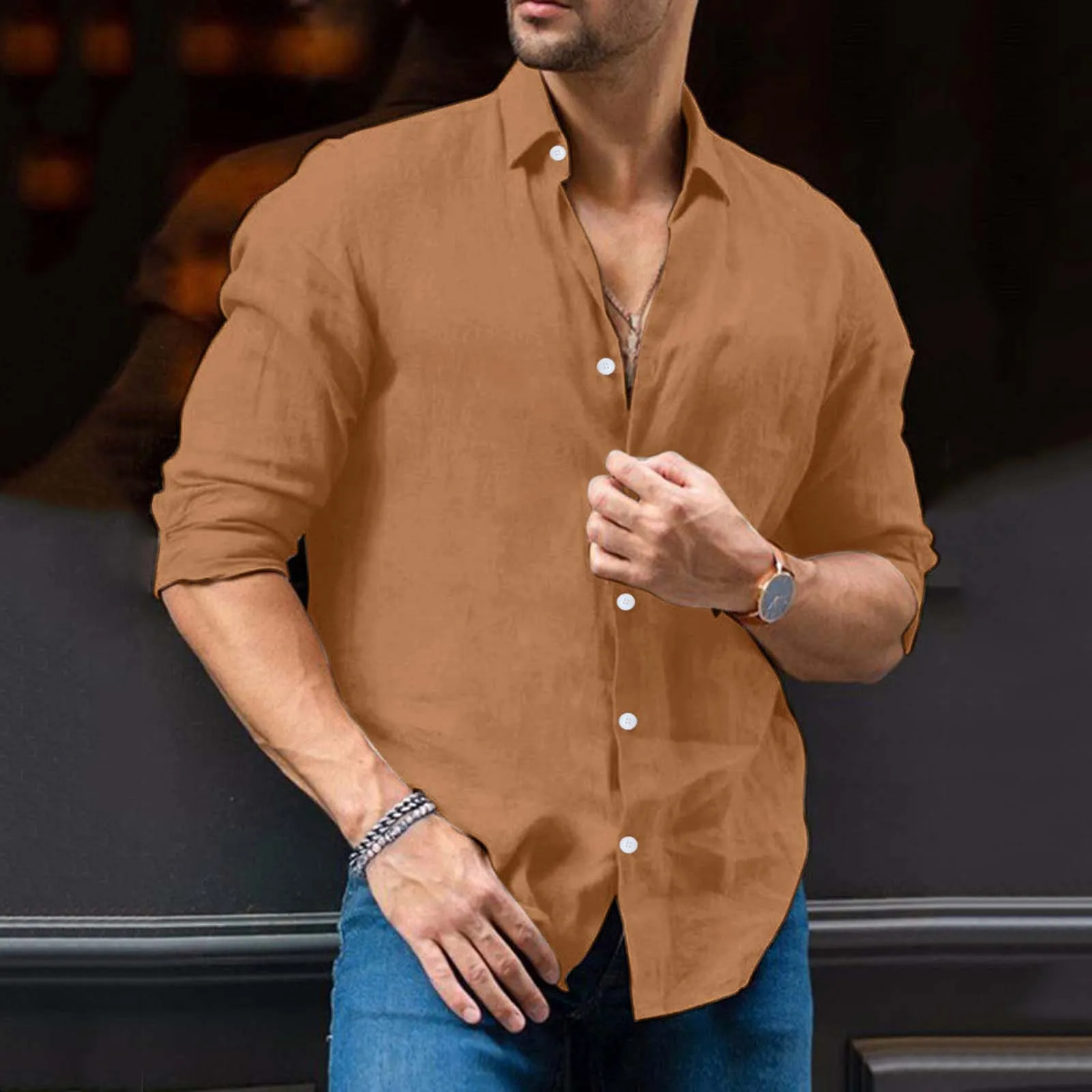 

Cotton Linen Solid Casual Loose Shirt Mens Turn Down Collar Long Sleeve Autumn Shirt Male Single Breasted Vintage Clothes 4