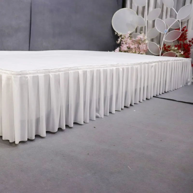 

White pleated Table skirt wedding backdrop curtains table cothes for Birthday Wedding stage Silk table skirting event party