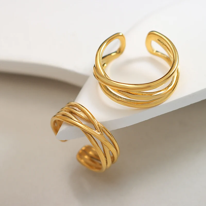 Купи Elegant Gold Color Cross C- Type Open Ring Three Kinds Twin Couple Ring Stainless Steel Ring Accessories Jewelry Gift за 282 рублей в магазине AliExpress