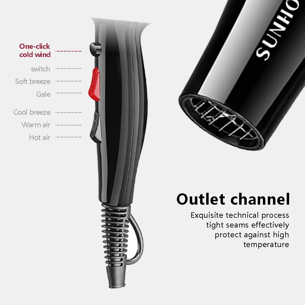 Профессиональный ионный керамический фен для волос SUNHOME 2300 Вт 2 скорости и 3