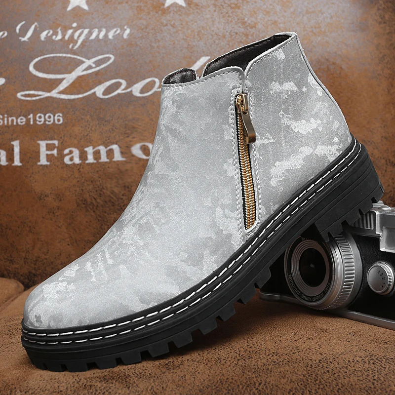 

Men Vintage Chelsea Ankle Boots Genuine Leather Thick Bottom Zip Martin Boots Warm Cotton Shoes Work Safety Desert Tooling Boots