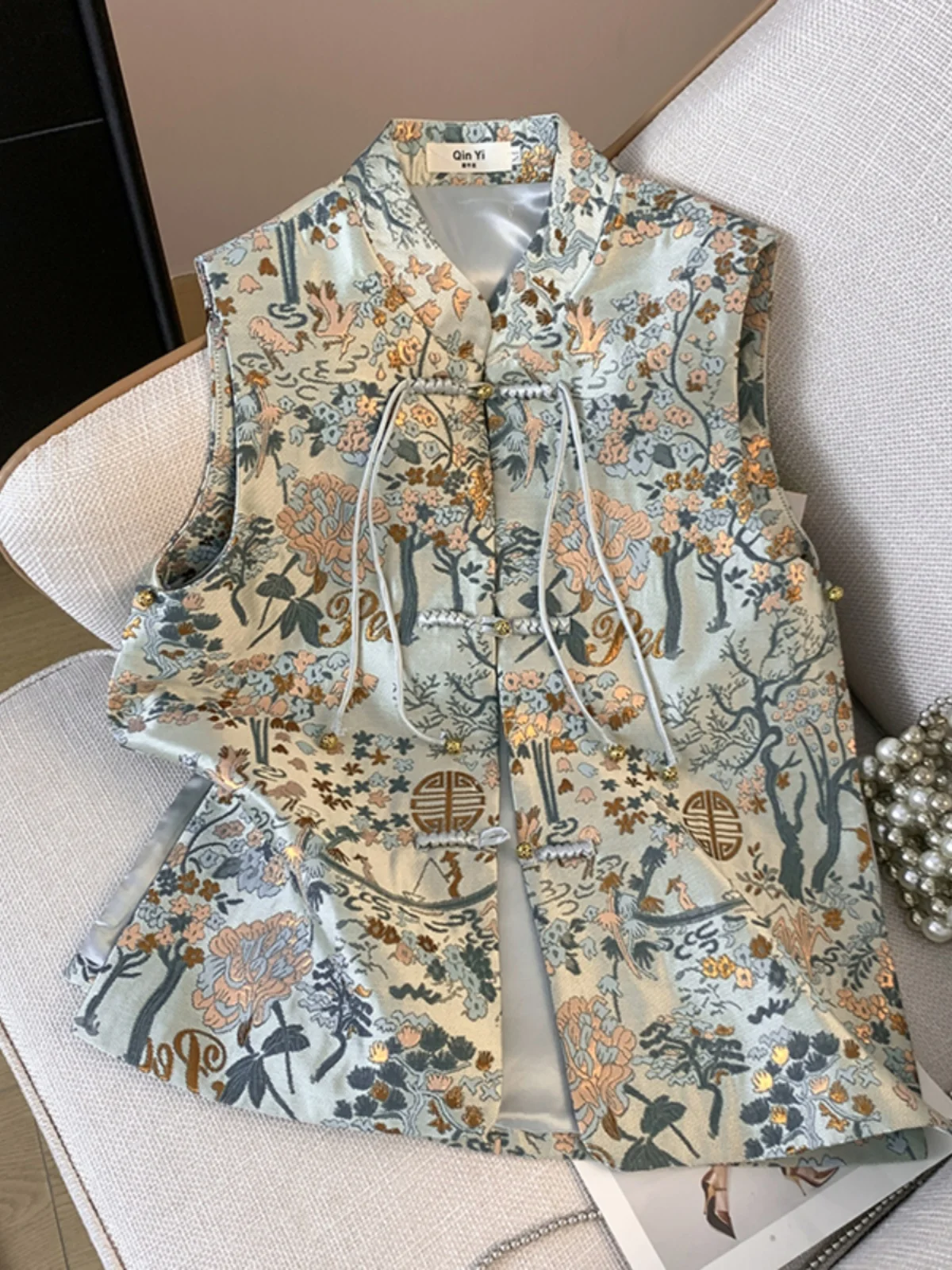 Новый китайский Sle ретро жилет с цветочной пластиной и пряжкой женский