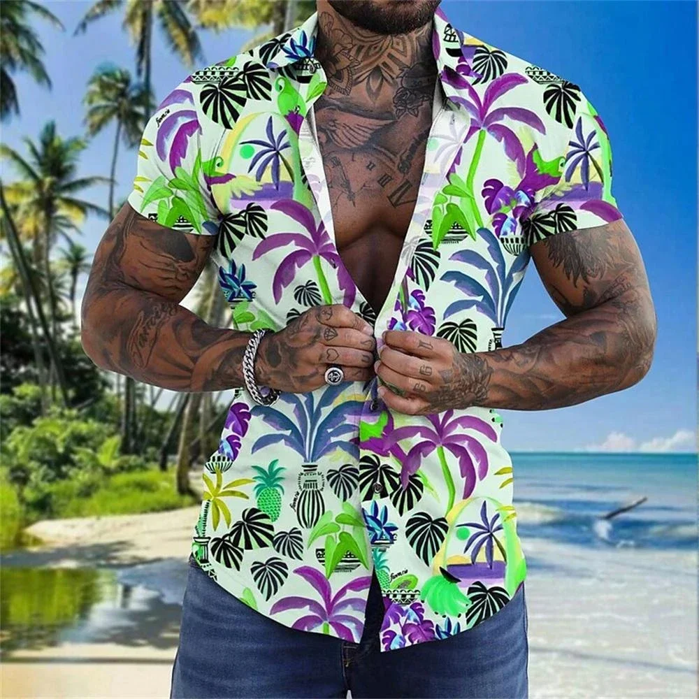 

Мужская рубашка с кокосовым деревом, повседневная гавайская рубашка с короткими рукавами и 3D-принтом, уличная одежда, лето 2023