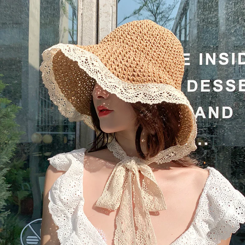 

Шляпа Солнцезащитная Женская в стиле ретро, винтажная романтичная, с кружевной отделкой, для отдыха, пляжа, летняя