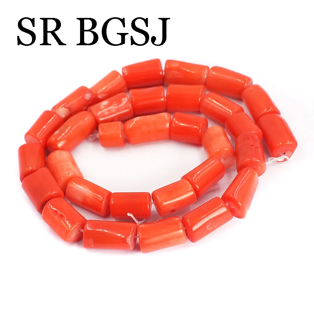 

7-8x10-14mm Natural Orange Coral Gem Column Drum Long Loose Beads for Jewelry Making DIY Bracelet Necklace 15"