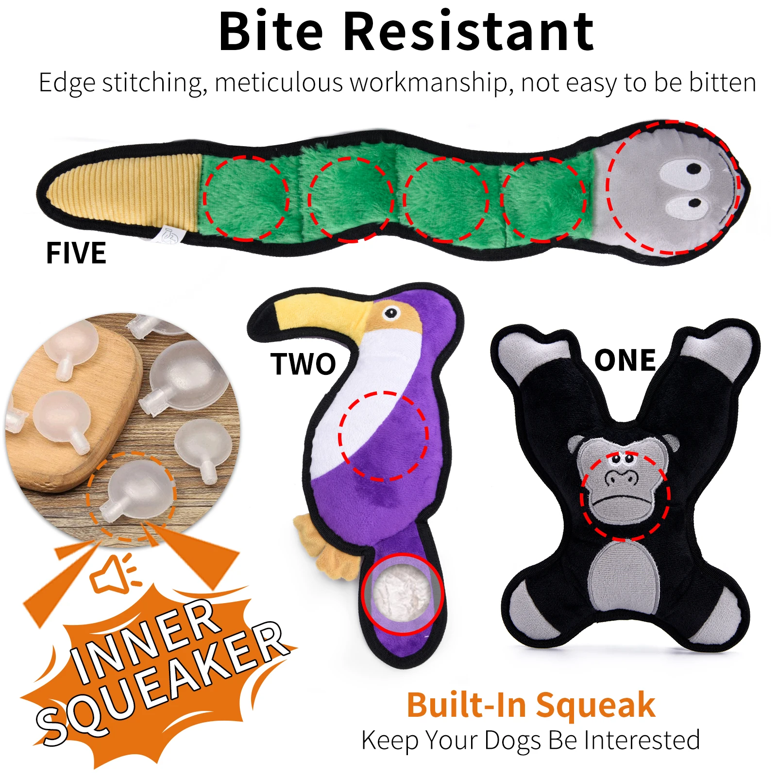 Jungle Set 3 Pack Squeaky Dog Toys Assortment Value Bundle Chew with Squeaker Durable Tough Plush Toy |