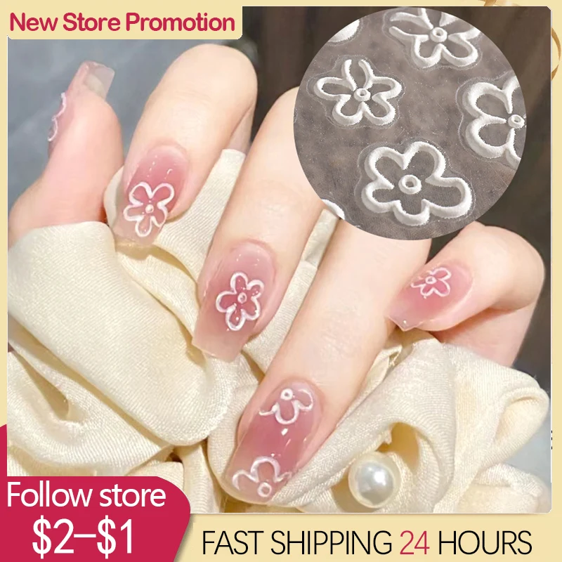 

5D Nail Stickers Geometric Lines Decor Acrylic Embossed Sliders Elegant Nail Decals Camellia Blossom Manicure Decorate Supplies